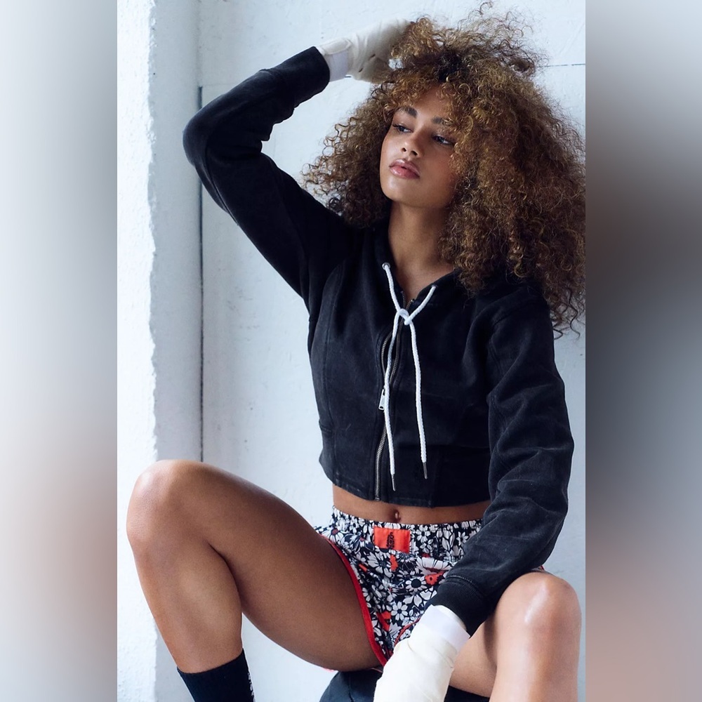 Free People FP Movement For The Win Zip Up Hoodie Jacket Sweatshirt Black